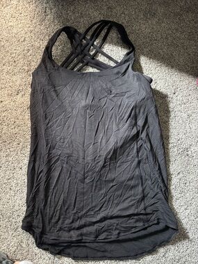 Lululemon Black and Gold Striped Tank Top with sports bra no pads